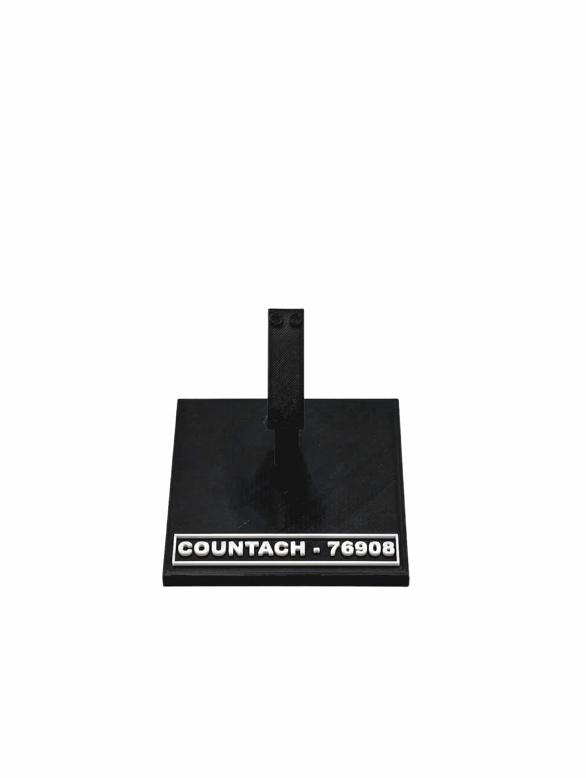 Black display stand for LEGO® Lamborghini Countach 76908, angled view