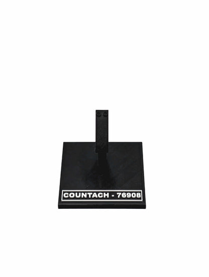 Black display stand for LEGO® Lamborghini Countach 76908, angled view
