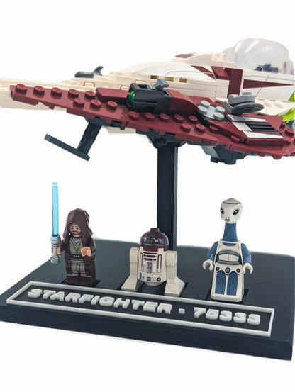Black display stand for LEGO® Star Wars Obi-Wan Kenobi Jedi Starfighter 75333, angled view