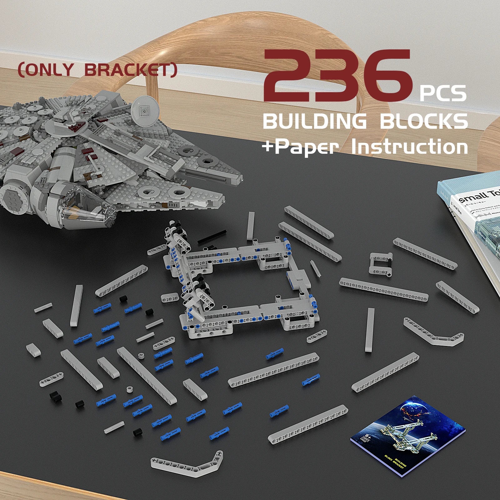 Detailed view of LEGO® Millennium Falcon display stand – highlighting individual piece construction