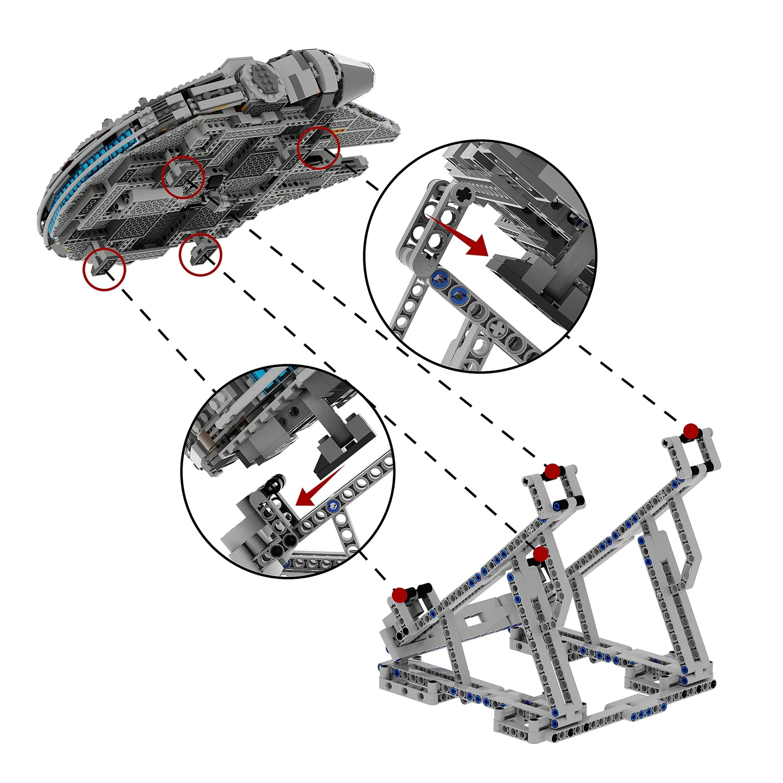 Close-up details of LEGO® Millennium Falcon display stand – sturdy design and premium finish